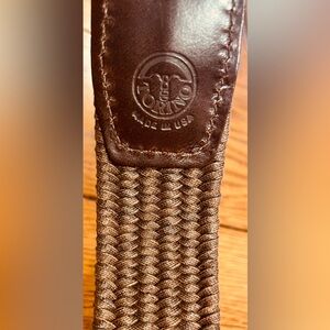Torino Italian woven belt, cotton-leather casual belt in brown, stretch, size 36